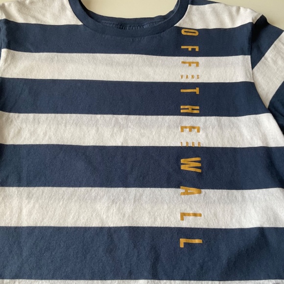 VANS Crop Top Shirt Off The Wall 1966 GOLD Graphic Logo Striped Womens Sz Small - Picture 4 of 11